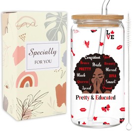 VeloKomo Sorority Gifts for Women - 16 Oz Glass Cups with Lids and Straws Aesthetic Red Water Cup Black Girl Iced Coffee Tumbler Graduation Birthday Gift for Colleagues Sister Friends Bestie Daughter