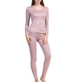 METWAY Women's Silk Long Johns Mulberry Silk Long Underwear Silk Thermal Underwear Sets Winter Silk Base Layer (Large, Rosybrown)
