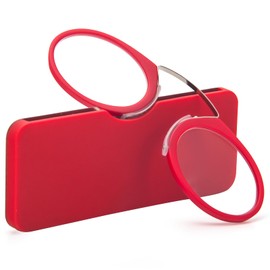REAVEE Ultra Thin Armless Reading Glasses for Men Women, No Temple Pinch Nose Clip on Readers Small Pocket with Mini Portable Case, Red +1.5