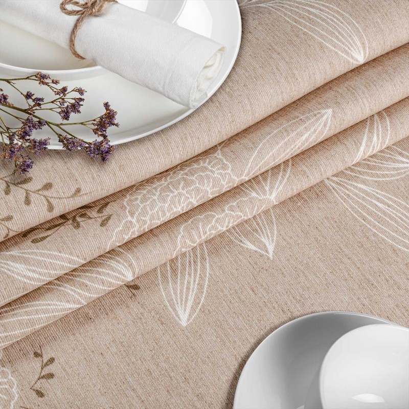 Japondi Beige Oval Fabric Tablecloth Cotton Polyester Fabric Washable Easy