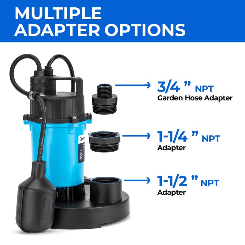 BOMGIE 1/2 HP 2980 GPH Submersible Sump Pump, Clean/Dirty Water