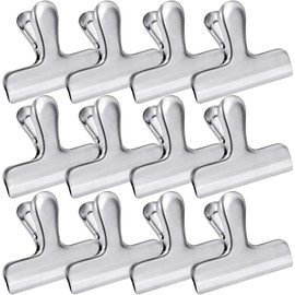Clips de Bolsa de Acero Inoxidable - 12 Pinzas de 3 Pulgadas para Cerrar Alimentos, Café y Más - Uso en Casa, Cocina, Oficina