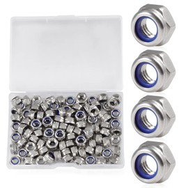 TA-VIGOR 100Pcs M6 x 1mm Nylon Hex Lock Nuts, 304 Stainless Steel Nylon Insert Self-locking Nuts, Hexagon Threaded Nyloc Nut Set with Storage Box for Lock Washers Bolts Screws
