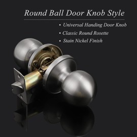Probrico Keyless Interior Door Knobs Nickel Passage Closet Door Knobs for Hallway or Closet Doors Round Passage Door Knobs Non-Locking Door Handles
