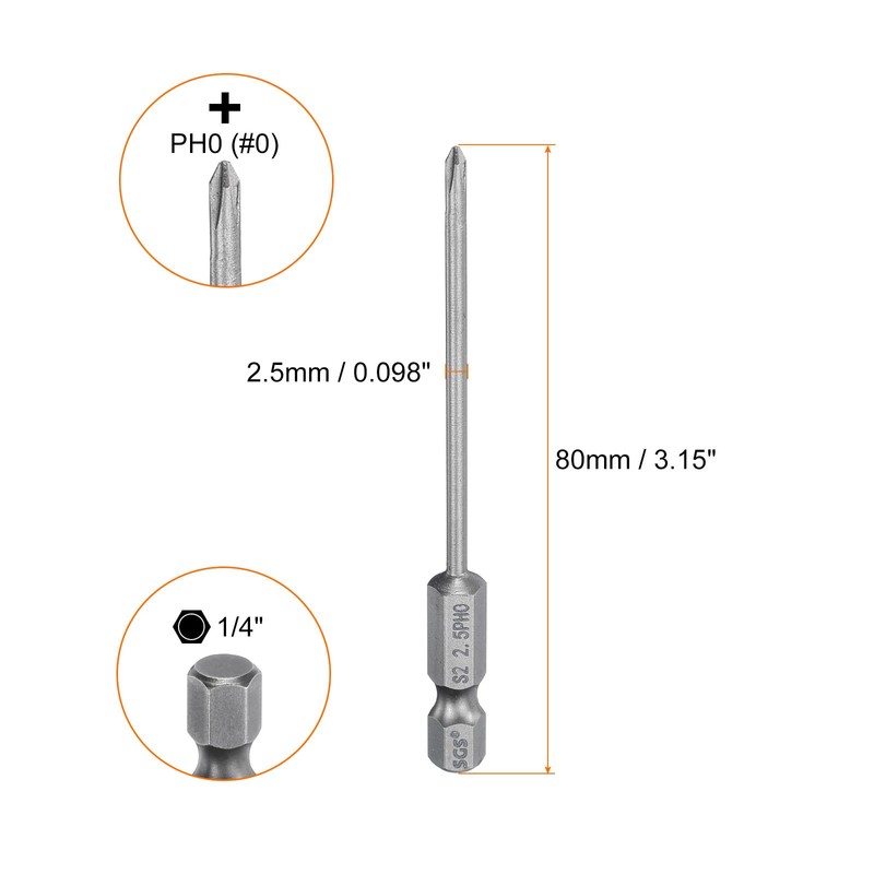 sourcing map 5pcs #0 Phillips Screwdriver Bit PH0 1/4" Hex