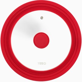 Universal Silicone Glass Lid Covers for Pots and Pans, Tempered Glass & Food Safe Silicone Rubber Rim, Cool-Touch Handle, Steam Vent, Dishwasher-Safe | Multi-Sized Lids (9.5/10/11 inches, Red)