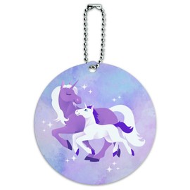 Magical Mom Unicorn and Baby Round Luggage ID Tag Card Suitcase Carry-On
