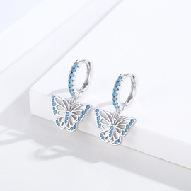 Butterfly Earrings for Women 925 Sterling Silver Dangle Drop Earrings Turquoise Earrings Butterfly Jewelry Gifts for Women Girls-Oval Stone