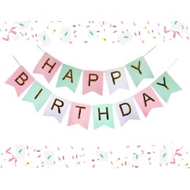 Happy Birthday Banner Pink Girls Women Bunting Pastel Mix with Shimmering Gold Foil Letters Birthday Decorations