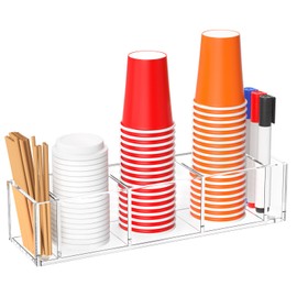 Richboom Cup Holder with Marker Slot - Triple Plastic Cup Holder Clear Acrylic Countertop Disposable Coffee Cup Dispenser Mark Your Cup and Drink Up Party Accessory Social Gathering Housewarming Gift