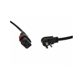 Generic Locking IEC320-C19 Power Cord, 14AWG, 5-15P Flat Plug, 10ft Heavy Duty, SJTOW Cable for Appliances, Data Centers, PDUs, Medical/Network Equipment, Black