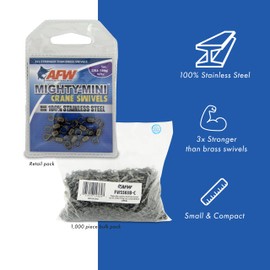 American Fishing Wire Mighty Mini Grúa giratoria de Acero Inoxidable, tamaño #7, 180 Libras, Prueba de plomizo Negro, 50 Unidades