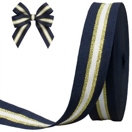 Double Faced Navy/Gold/White Ribbon, 1 Inch, 25 Yards