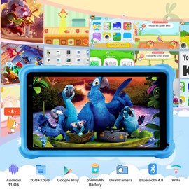 qunyiCO 7 inch Kids Tablet, Tablet for Kids with 32GB, WiFi Camera Bluetooth 2GB RAM Eye Protection HD IPS Touch Screen 1024x600 Kid-Proof Case Parental Control Blue