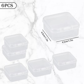 Lotsdonxia Set of 6 Small Rectangular Plastic Containers with Lids, Ideal for Storing Beads, Business Cards, Pills, and Other Small Items (4.5 * 4.5 * 2cm)