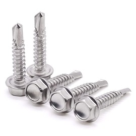 Glvaner #10 x 1-1/4" Stainless Steel 410 Hex Washer Head Self Tapping Screws 100 of Pack Drilling Screws Sheet Metal Screws with a Drilling Point