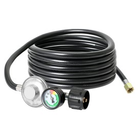 ATKKE 12ft Propane Hose Regulator with Gauge, Gas Grill Regulator with Gauge for Most LP Gas Grill, Heater, Fire Pit Table, Generator and More, 5~40 lb, 3/8 Female Flare Nut, QCC1/Type1, Low Pressure