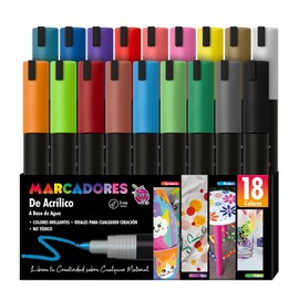 Berry Hip Marcadores Acrílicos, 18 Piezas, Punta Fina de 3 mm, con Agitador Interno. Tinta Permanente para Manualidades: Vidrio, Madera, Tela, Piedra, Plástico, Papel. Secado Rápido y Colores Vivos