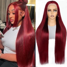 PANDA ANGEL Straight Lace Front Wigs Human Hair 99J Burgundy 13x4 Lace Frontal Wigs Wear and Go Glueless Wine Red Wig Hd Transparent Lace Front Wigs Burgundy Human Hair Wigs for Women 34 Inch