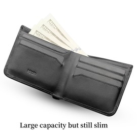 Mrain Full Grain Genuine Leather Wallet for Men | Minimalist Style | RFID Blocking | Bifold | Coin Pocket | Ultra Slim | Gift for Him (Wax Black)
