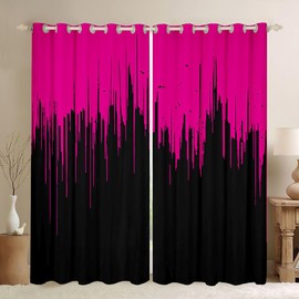 Feelyou Kids Hot Pink Black Curtains for Bedroom Living Room (2 Panels, 38 x 45 Inch) Ombre Stripes Darkening Dreapes Set Decor Abstract Art Blackout Curtains Modern Design Window Treatments Geometric