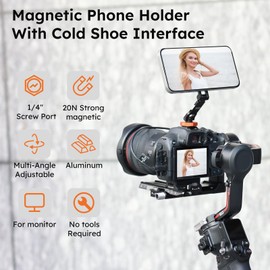 VRIG MG-28 Magnetic Phone Tripod Mount,1/4" Thread Cold Shoe 360° Rotation,for iPhone16 15 14 13 12 Pro Max Plus Series,Magnetic Ring Compatible with All Phones
