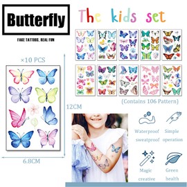 Butterfly Temporary Tattoos for Adults,Girls,Kids,10 Sheets Butterfly Tattoos Temporary Adults Kids Tattoos Butterfly Cartoon Tattoo Stickers for Children's Stick on Tattoos Birthday Party Bag Fillers