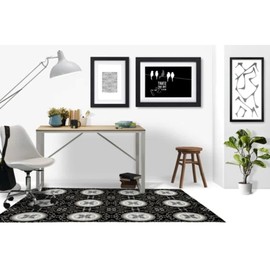 Elegant Low Pile Office Chair Mat | Durable 100% Polyester Chenille with Heavy Cotton Back | Foldable & Rectangular, Easy to Vacuum | Pretty Floral & Circle Print in Black Color | Size: 36" W X 60" L