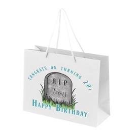 20th Birthday Gift Bag - Large White Paper Bag for Women Men Her Him - Funny Eco-Friendly Presents Bag With Rope Handles - RIP Teens