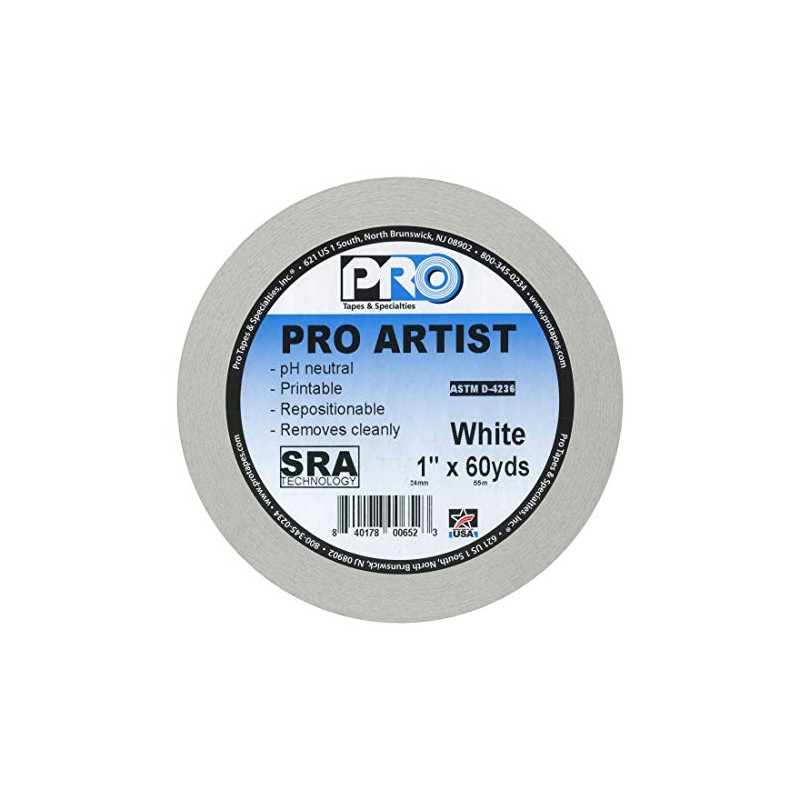 ProTapes Artist Tape Flatback Printable Paper Board Tape, Blanco, 1"