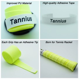 Tannius Tennis Racket Grip Tape, (6 or 9 Pack) Dry Feel Tennis Grips, Absorbent and Enhanced Tennis Overgrip (6-Pack Yellow)