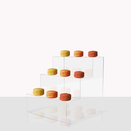 ESCALERA DE ACRILICO 100%, DISPLAY, CUPCAKES, PASTELILLOS, 19CM LARGO, 15CM ALTO, 14CM FONDO, ESCALERA TRANSPARENTE