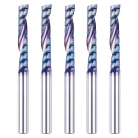 SpeTool 5PCS TAC Coated O Flute End Mill 1/4" Shank Extra Long 3 Inch, Solid Single Flute Carbide CNC Router Bits, Upcut Milling Bit for Aluminum Plastic Acrylic PVC