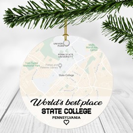 World's Best Place State College Pennsylvania Ornament New Home with Map City State College PA - Housewarming Gift for Friend, World's Best State College Ornament 3 Inch Plastic Circle