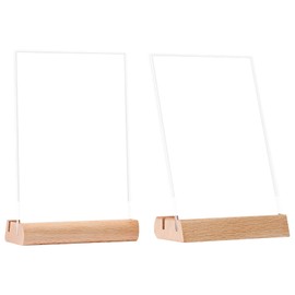 EACHPT A6 Table Stand, Acrylic Table Stand with Wooden Base, Beech, Pack of 2, A6 Portrait Format, Dual Card Slot, Stand Sign, A6 Display Stand for Companies, Offices, Menu Card Holder