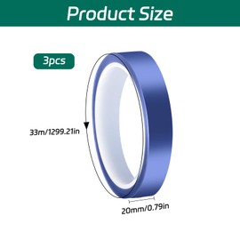 BEASAFY 3 Rolls 20 mm x 33 m Heat Resistant Tape, High Temperature Blue Sublimation Tape, Strong Paste Thermal Tape, Suitable for 3D Printers, Electronic Circuit Boards