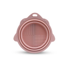 Foldable Makeup Brush Cleaner Bowl Silicone Pink Portable Cleaning Tool for Brushes, Powder Puffs, Beauty Blender (1PC)