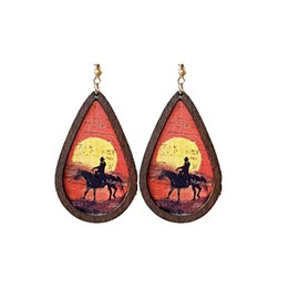 Western Cow Sunflower Earrings Natural Wooden Cactus Teardrop Turqoise Animal Print for Women Wild West Texas Costume Christmas Jewelry-Desert