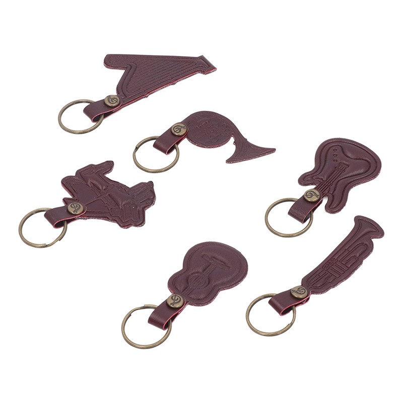 7PCS Cowhide Musical Instrument Keychains Mini Guitar Violin Horn Bass