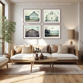 Lisa Russo Fine Art - Shabby Chic Farmhouse Wall Decor Barn Landscape Prints - Set of 4 - Not Framed - Teal, Aqua (4 8x10 Prints Only)