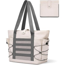 XINFULLWOL Travel Tote Bags for Women Foldable Beach Bag Waterproof Zipper Gym Sports Shopping Bag with Trolley Sleeve (Grey handheld)