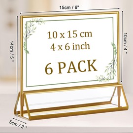 ECOSEAO Gold Picture Frames 10x15 cm 6 Pack Horizontal, Double Sided Acrylic Sign Holder with Gold Border - Clear Vertical Sign Stand Table Number Menu Holders