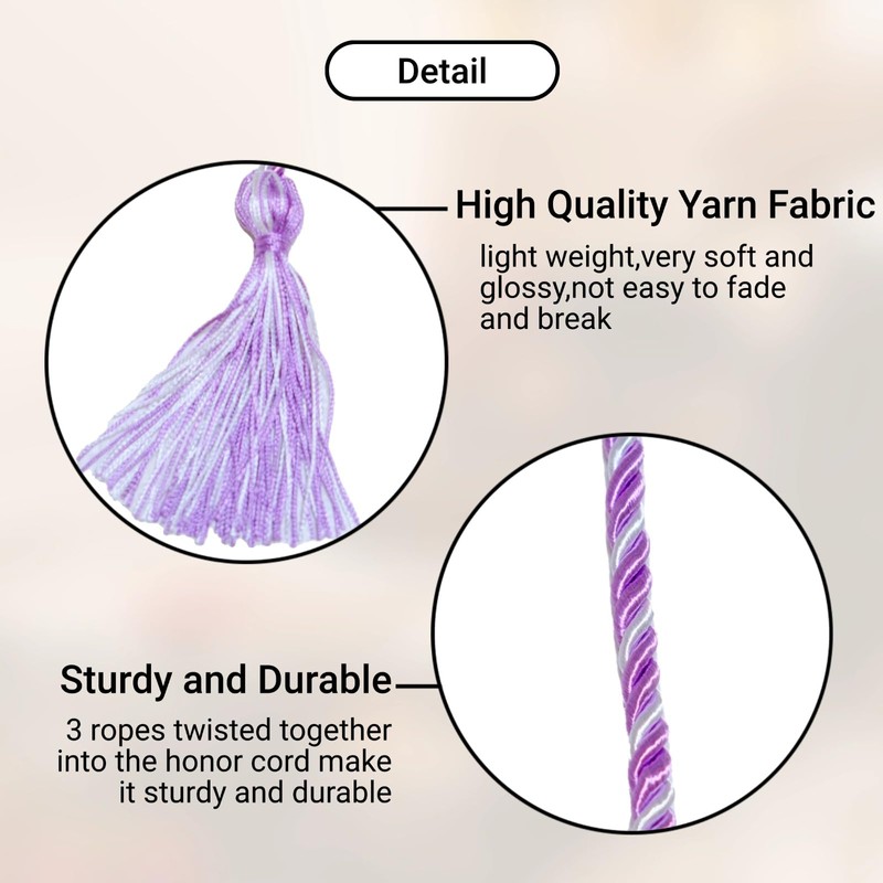 UIALECG Graduation Honor Cords, 68" Long (Light Purple with White)