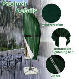 Rouzin Large Parasol Protective Cover with Pole, Cantilever Parasol Cover, 2 to 4 m, Weatherproof, UV-Resistant, Windproof, Snowproof, Outdoor Cover for Parasols