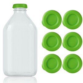 GAWBYET Silicone Milk Bottle Caps,48mm Diameter Glass Jug Replacement Lids Fit Stanpac & Libbey & Stock Your Home & The Dairy Shoppe,Reusable and Airtight Bottle Caps(6 Pack) (Green)