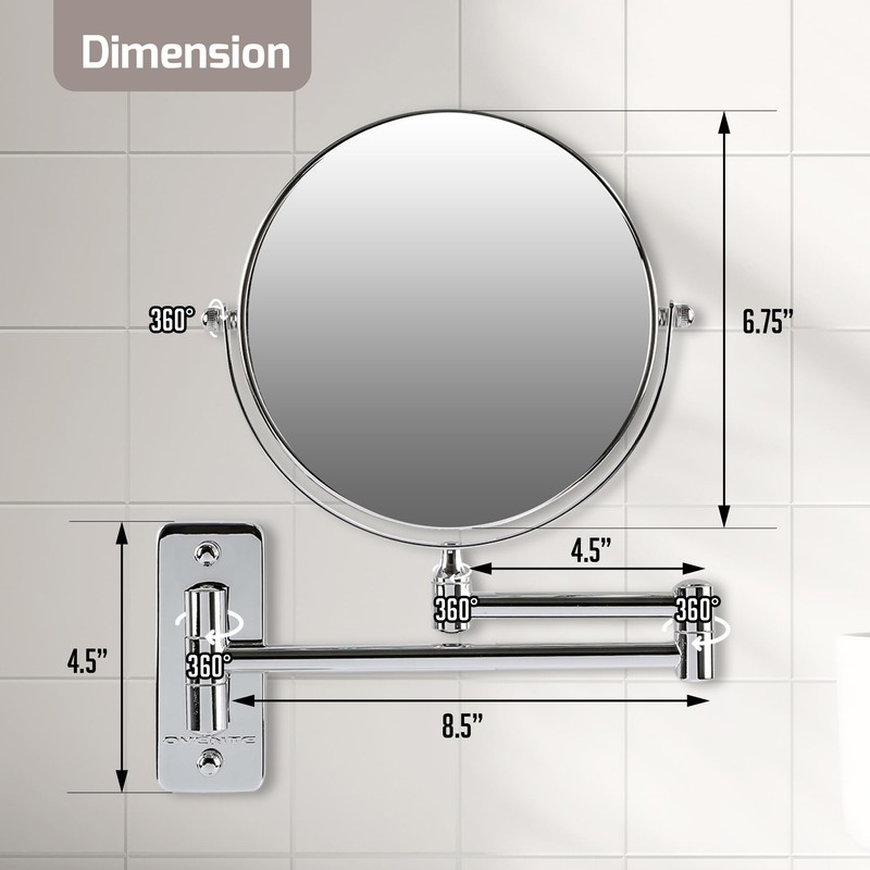 OVENTE 7" Wall Mounted Makeup Mirror with 1X/10X Magnification, Double