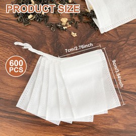 600Pcs Tea Filter Bags,9 x 7 cm Reusable Tea Filter Bags with Drawstring, Tea Bag Empty, Reusable Teabag, Teafilter, for Loose Tea Infuser for Loose Tea, Coffee & Spices