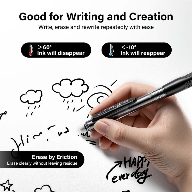 EUSOAR Erasable Pens Black, 12 Pack Eraser Pen Fine Point