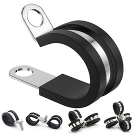 Qovydx 20 Pack 5/8 inch Cable Clamps Rubber Cushioned Insulated Clamp 304 Stainless Steel Pipe Clamp Wire Clamp Hose Crimp Clamp Tube Holder for Tube, Pipe or Wire Cord Installation