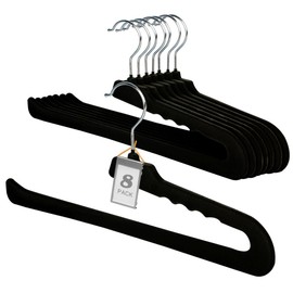 Velvet Pants Hangers,8 Pack Black Non Slip Felt Slack/Trouser,Slim & Sleek Heavy Duty Space Saving Closet Hangers with 360° Swivel Hook,Tank Top for Shorts,Jeans,Suit Pants,Towel
